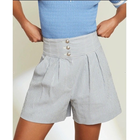 Veronica Beard Pants - VERONICA BEARD Shorts Women sz 16 Blue White Stripe ALICIA High Seersucker NWT